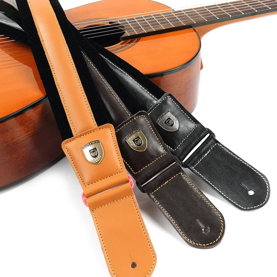 Soldier Leather and Nylon Guitar Strap for Electric Bass Guitar Adjustable Padded Soft Belt Black Brown Yellow Color