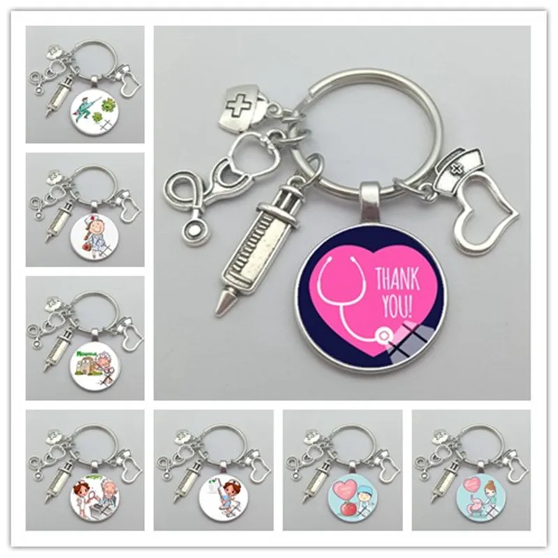 1pcs Nurse Keychain Physician Assistant Key Chains Medical Keyring Stethoscope Syringe Charms Car Key Chain Men Women Jewelry