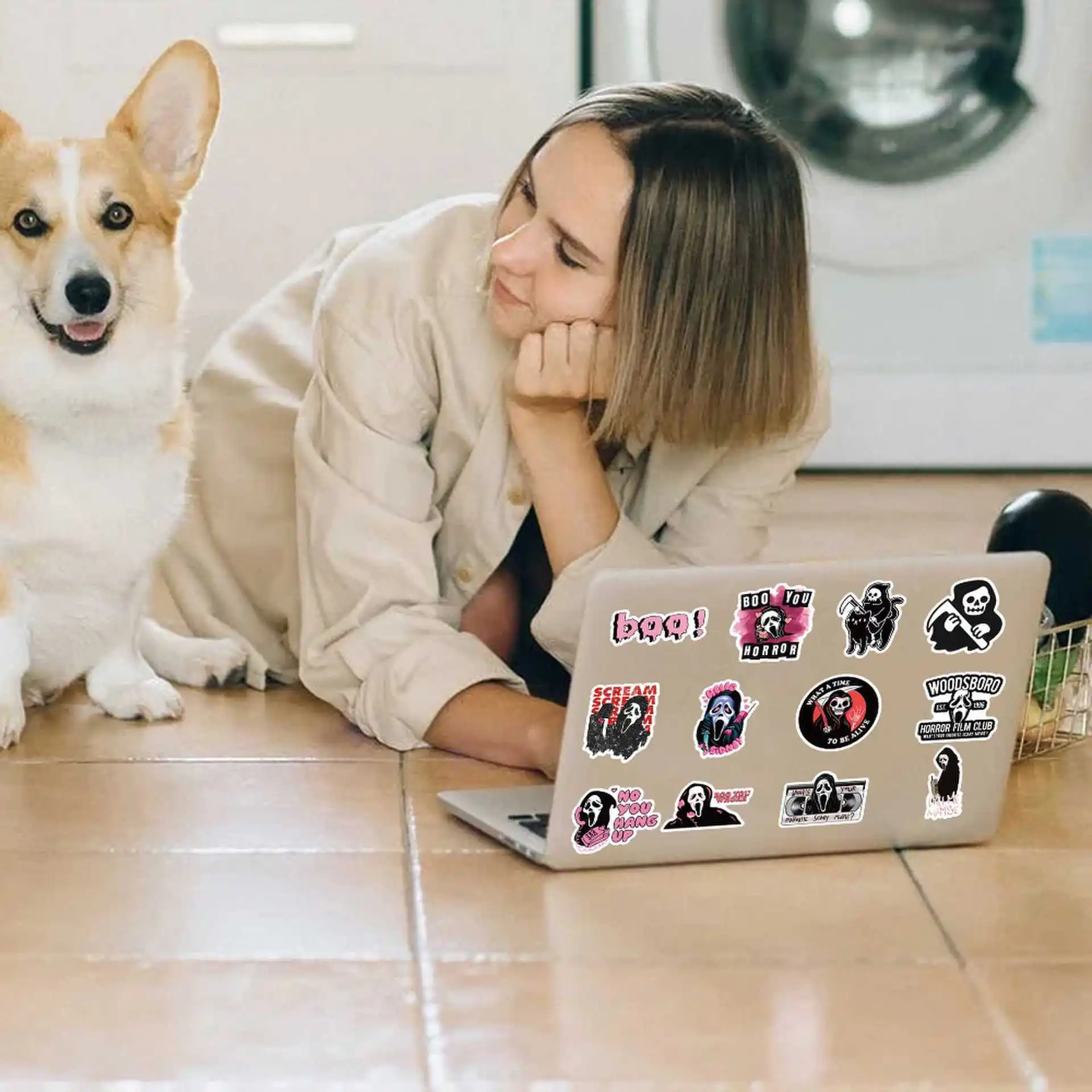 50 ورقة/حزمة ملصقات لطيفة على شكل جمجمة - شارات جرافيتي على شكل جمجمة قوطية لأجهزة الكمبيوتر المحمولة والأمتعة وحافظات الهواتف #5