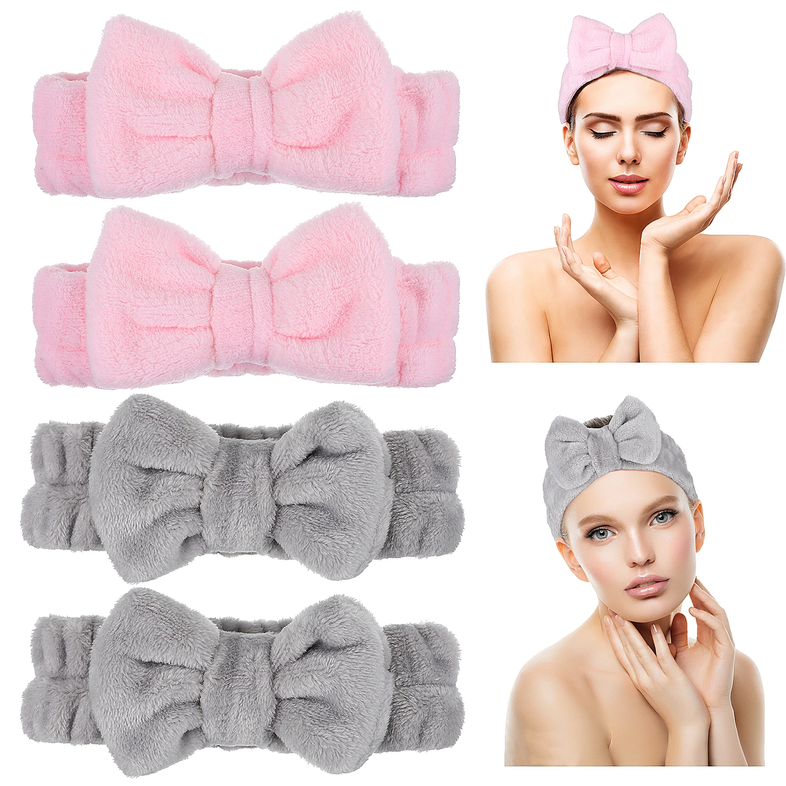 

4 Pcs Face Wash Headb s Coral Fleece Stretchy One Size Women Girls Spa Bathing Yoga Skincare Suitable Daily Use Replacement