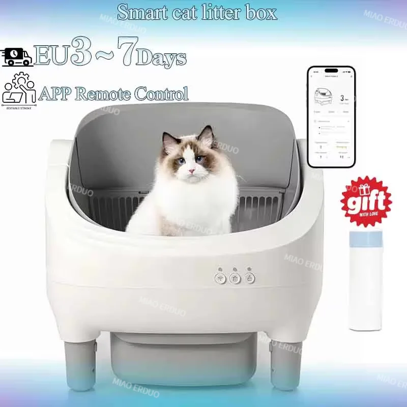 Bac à litière pour chat autonettoyant à dessus ouvert de 75l, grand bac à litière automatique pour chat avec contrôle par application, mesure du poids Olny WiFi 2.4G