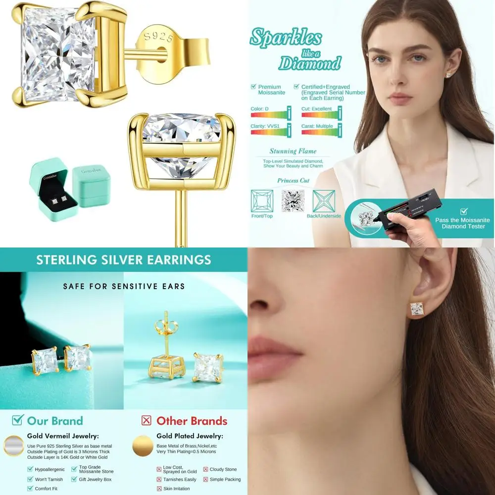 

Серьги-гвоздики Moissanite Princess Cut — выращенные в лаборатории бриллианты, цвет D 0,8-2,4 карата, четкость VVS1, гипоаллергенные, с покрытием из белого золота,