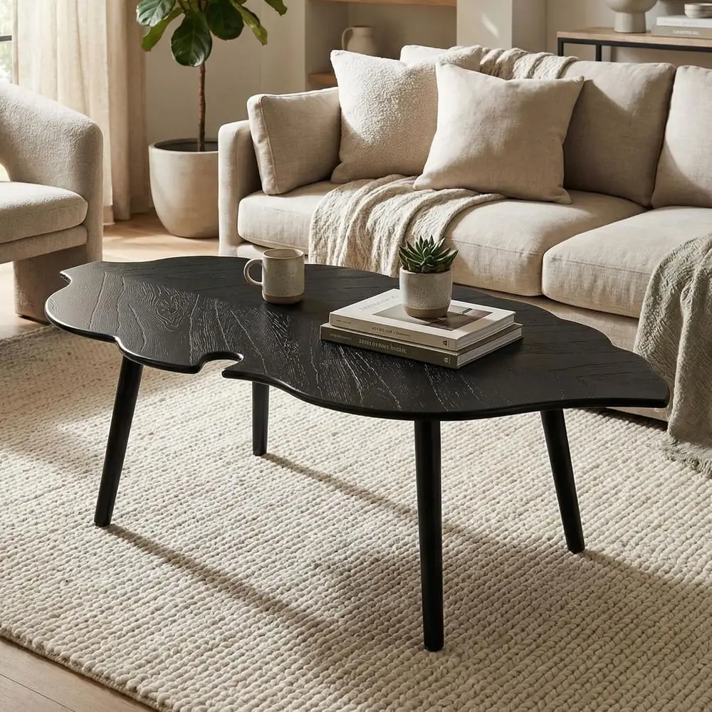 

ern Coee Table or Living Room, Black Wood Coee Table armhouse Center Table Lea Table End Table with Rustic Grain Side Table with