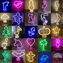 USB Neon Light Flamingo Shaped Sign Neon Moon Lights Lighting Wall Decor Led Lights For Wedding Bedroom Kids Baby Room