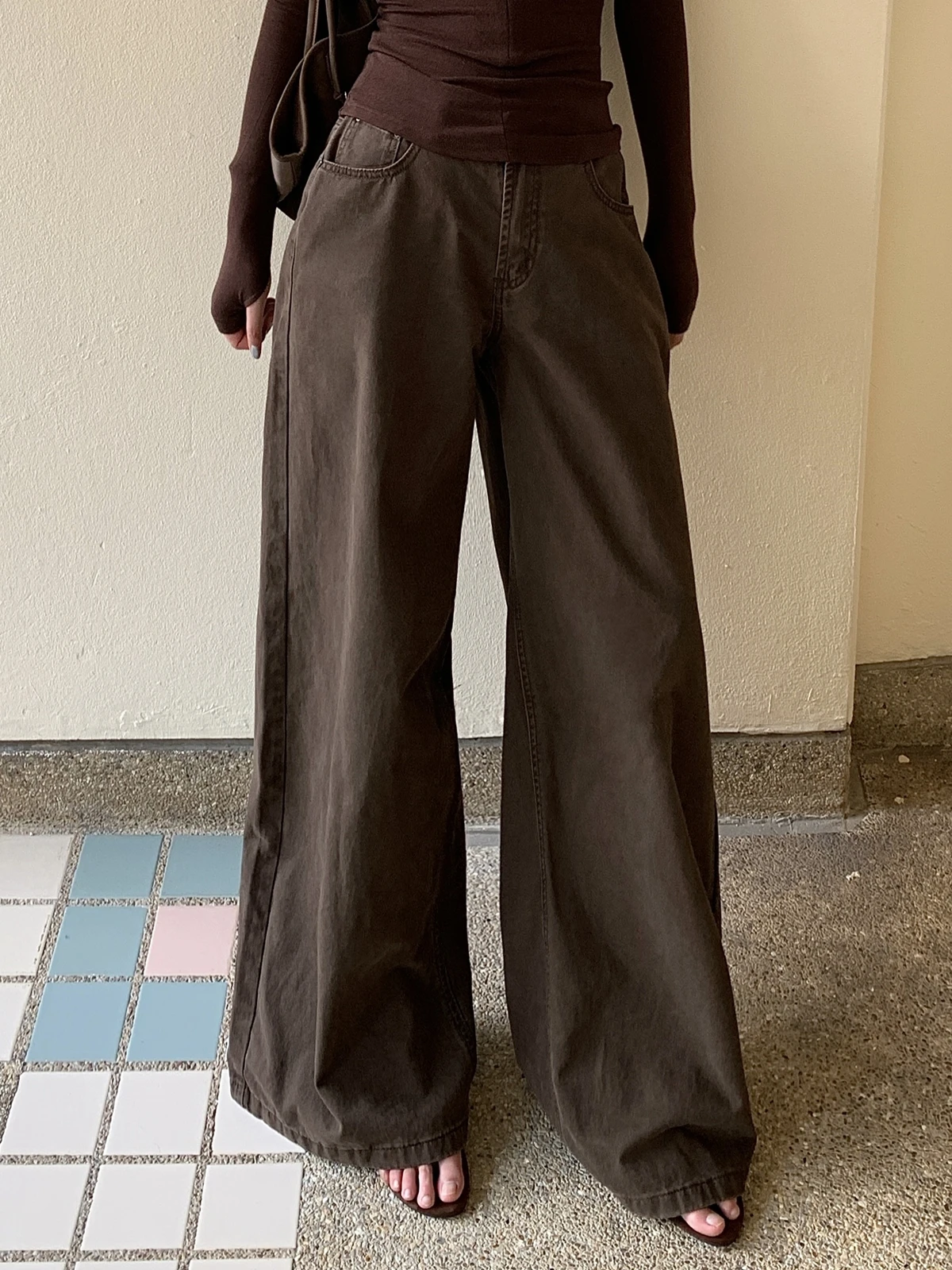 

Джинсы ZHISILAO: Новые коричневые широкие джинсы-багги для женщин, в стиле Y2K, свободные, в пол, из денима, уличная мода, весна 2026