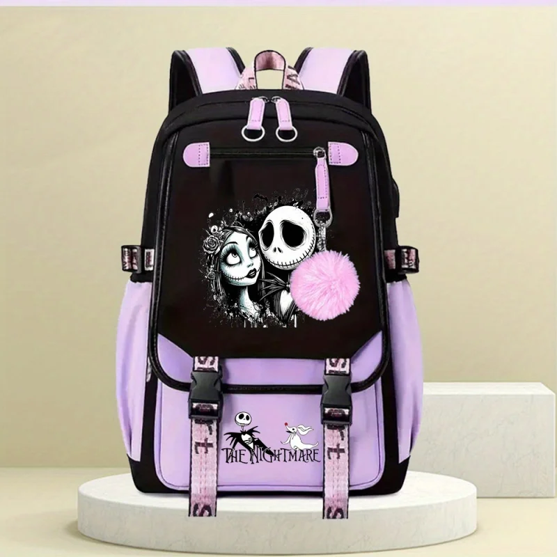 크리스마스의 악몽 잭 스켈링턴 백팩 - 공식 팀에서 영감을 받은 조절 가능한 어깨끈이 있는 학교 백팩, L