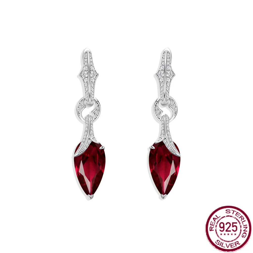 

New S925 pure silver inlaid with 8 * 15 water droplet red treasure classic niche versatile earrings earrings jewelry