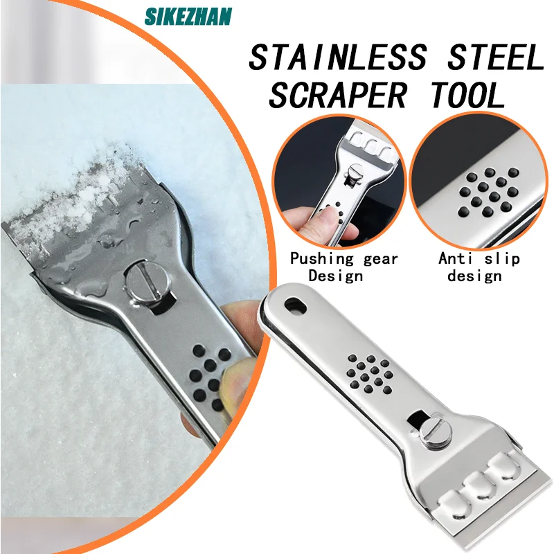 Stainless Steel Scraper Tool Glass Window Wall Paint Scraper Cleaner Kitchen Accessories with Blades for Cleaning Cooker Fridge