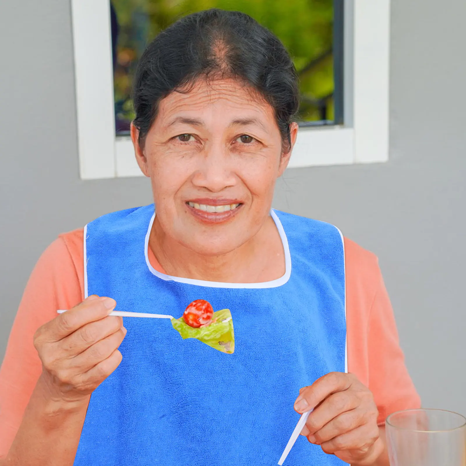 

2Pcs Double-Sided Polyester Adult Bibs Warm Soft Reusable Seniors Disabled Dining Bibs Food Eating Protection Bib for Old