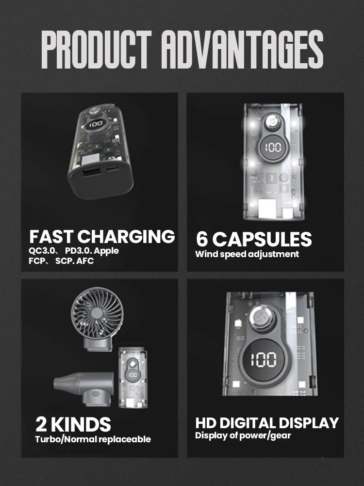 100000RPM Air Blower Power Display Handheld  2-in-1 Mini Turbo Fan Dust Cleaner Wireless Electric Blower Portable Powerful