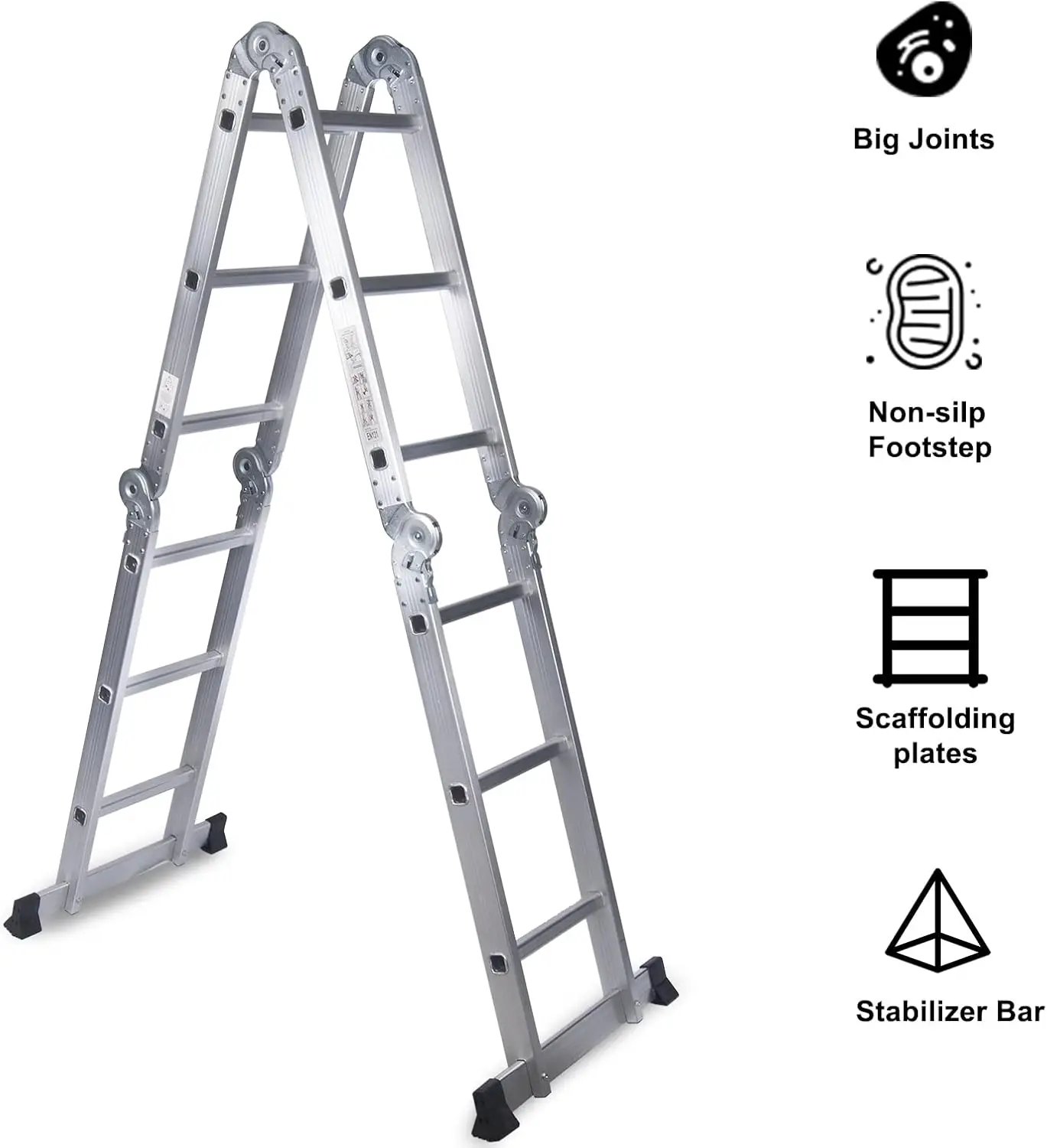 330lb 12.5ft Multi Purpose Aluminum Extension 7 in 1 Folding Step Ladder Foldable Lightweight Scaffold Ladder