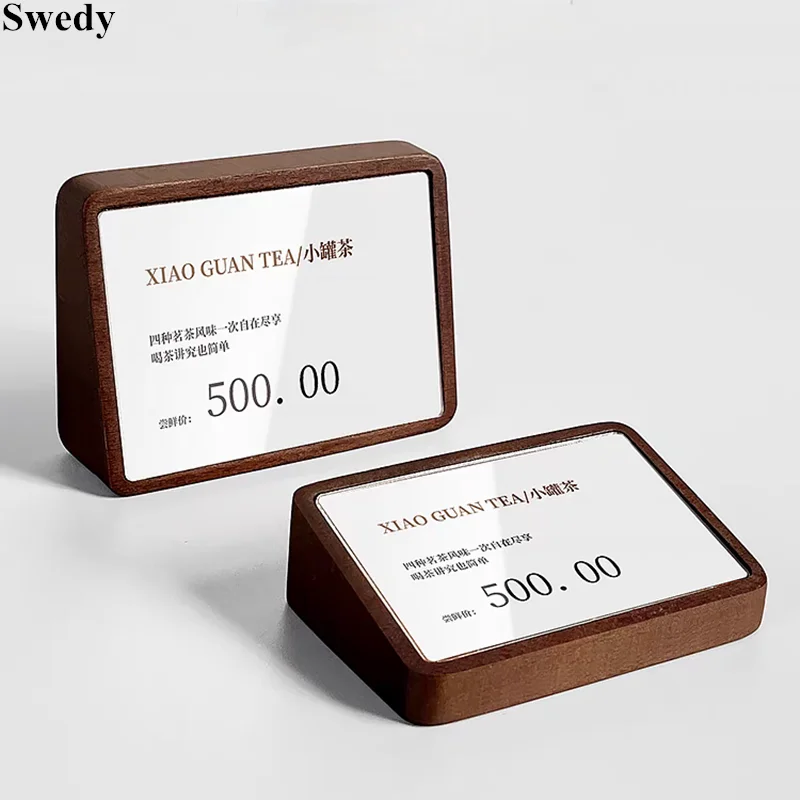 60x38mm Mini Slant Back Acrylic Sign Holder Display Stand Wood Menu Price Paper Picture Frame Price Label Card Tags