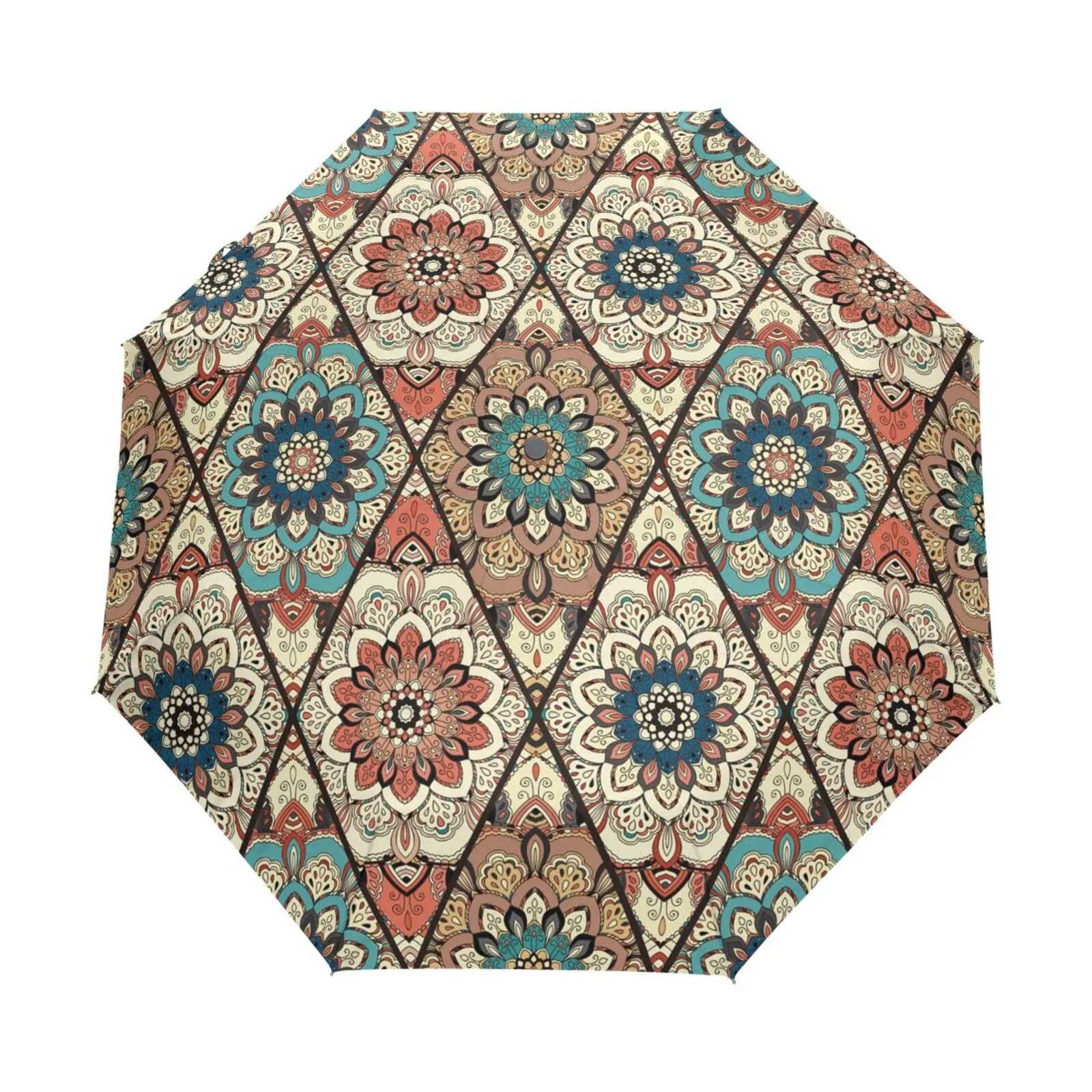 

High-quality Women Rain Umbrella Chic Three Folding Girl Durable Portable Bohemian style Umbrella Automatic Parapluie