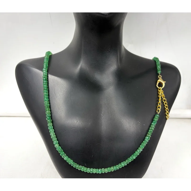 

Emerald Necklace 20” Round Faceted 4–5mm Gemstone Gold Plated Clasp