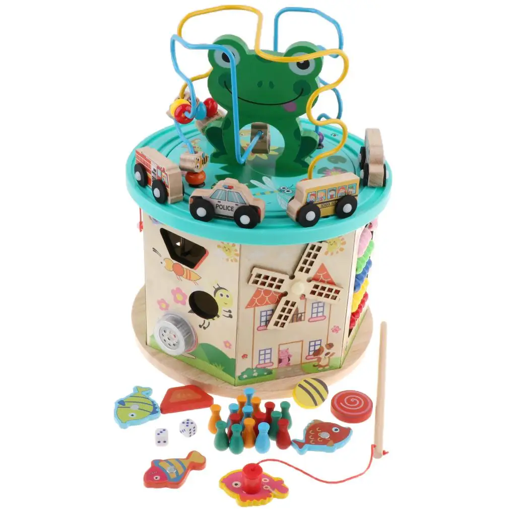 Toddlers 12-In-1 Activity Toys, Baby Educational Wooden Bead Maze Shape Sorter,