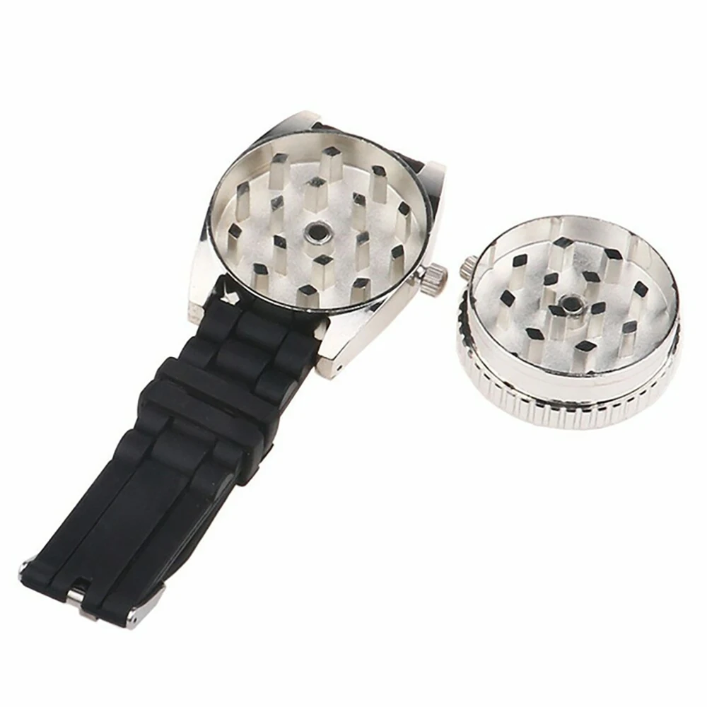 40mm Mini Zinc Alloy Tobacco Grinder Herb Mills with Watch 2-layers Metal Spice Crusher Smoking Accessories for Smoker Friends