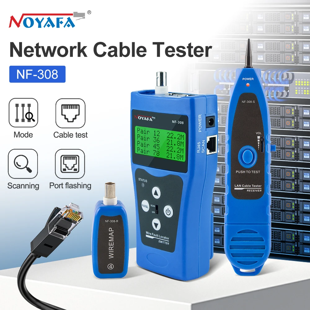 NOYAFA NF-308B Tester per cavi di rete RJ45 RJ11 Localizzatore di cavi Misura lunghezza Wiremap Tester Display LCD Tester di rete Strumenti