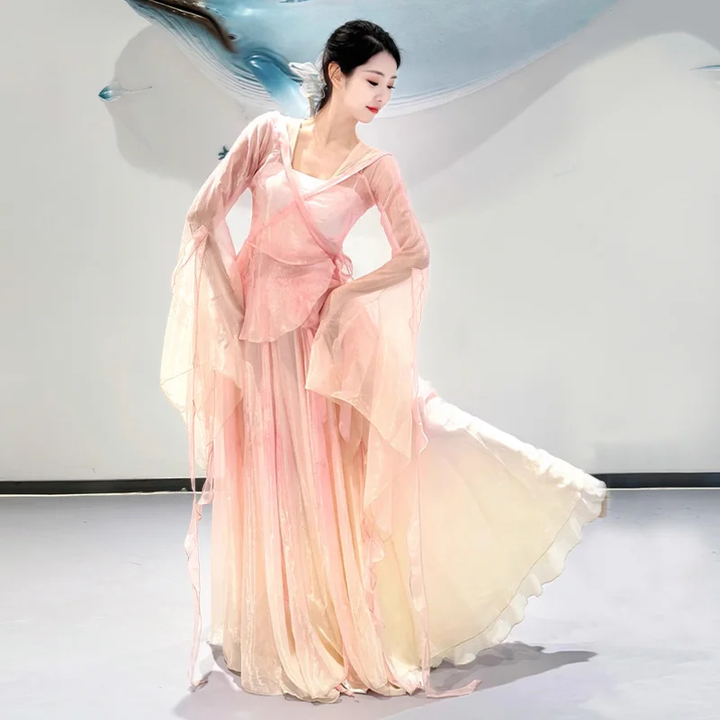 Klasyczny kostium taneczny Ubrania do ćwiczeń w stylu chińskim Starożytna sukienka Hanfu Kobiecy nowoczesny strój do tańca wróżki Yangko National Fan