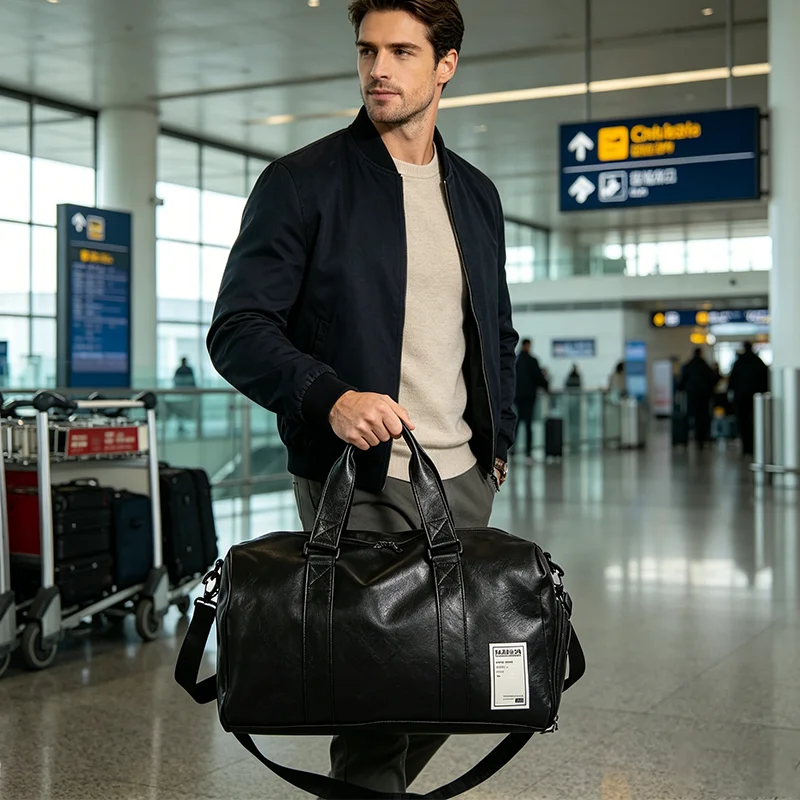 Large Capacity Black Travel Duffel Bag Lightweight Portable for Business Trip, Daily Outing and Gym