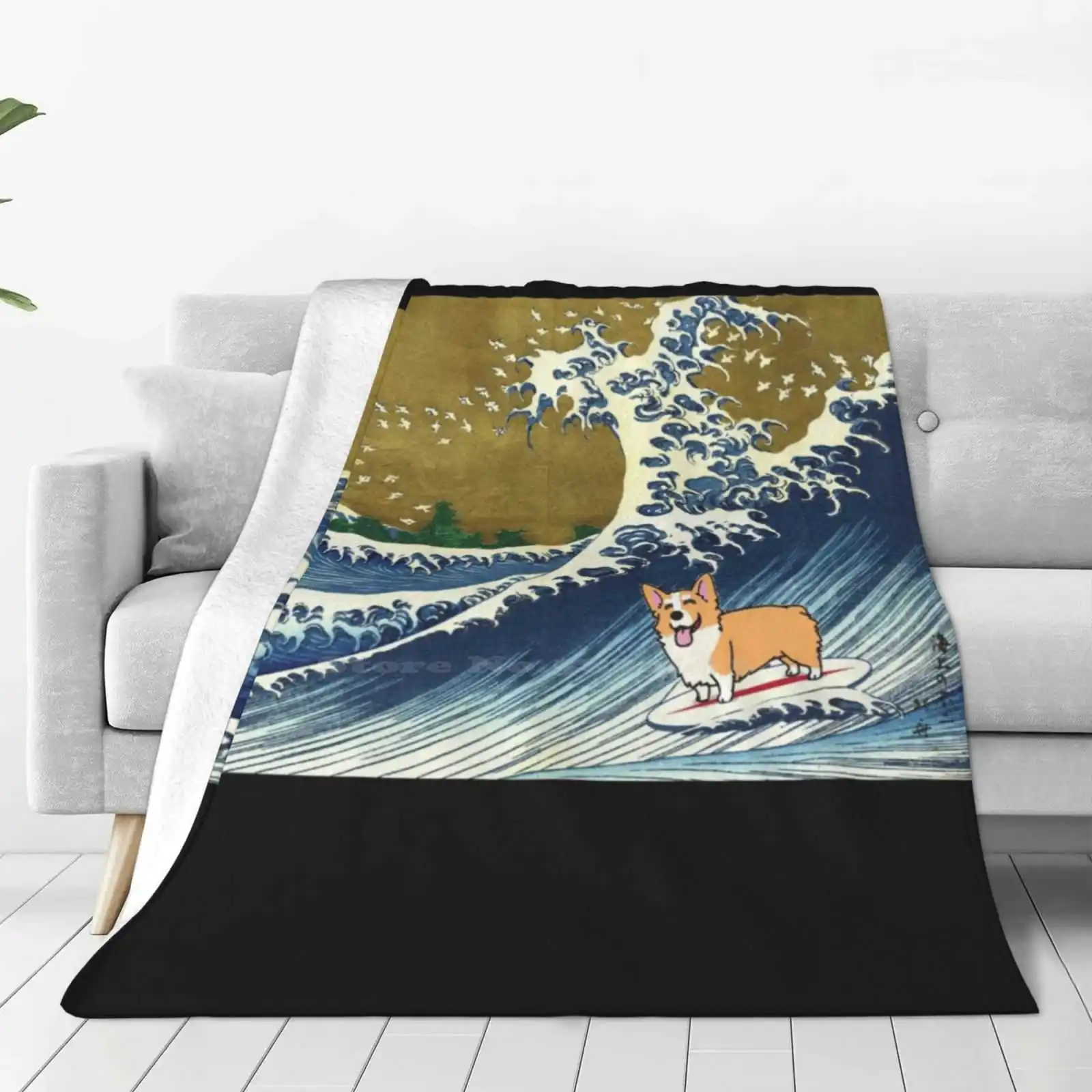 Corgi Dog Surfing The Great Wave Top Quality Comfortable Bed Sofa Soft Blanket Corgi Mom Corgi Lover Welsh Pembroke Corgi 5