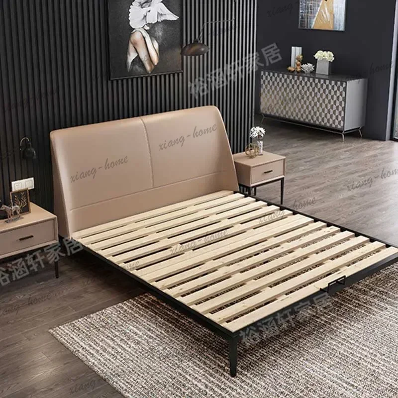 PG Study Headboard Double Bed Designer Nordic High End Full Size Double Bed Home Queen Lazy Sleeping Display Backyard Furniture