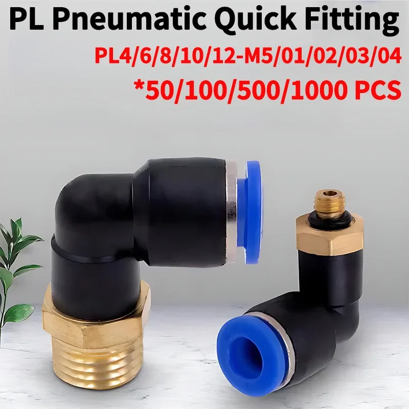 Pneumatic Connector L Shape PL OD 4/6/8/10/12mm Hose Tube M5 6 1/8 1/4 3/8 1/2'' BSPT Thread Air Elbow Quick Coupling Fitting