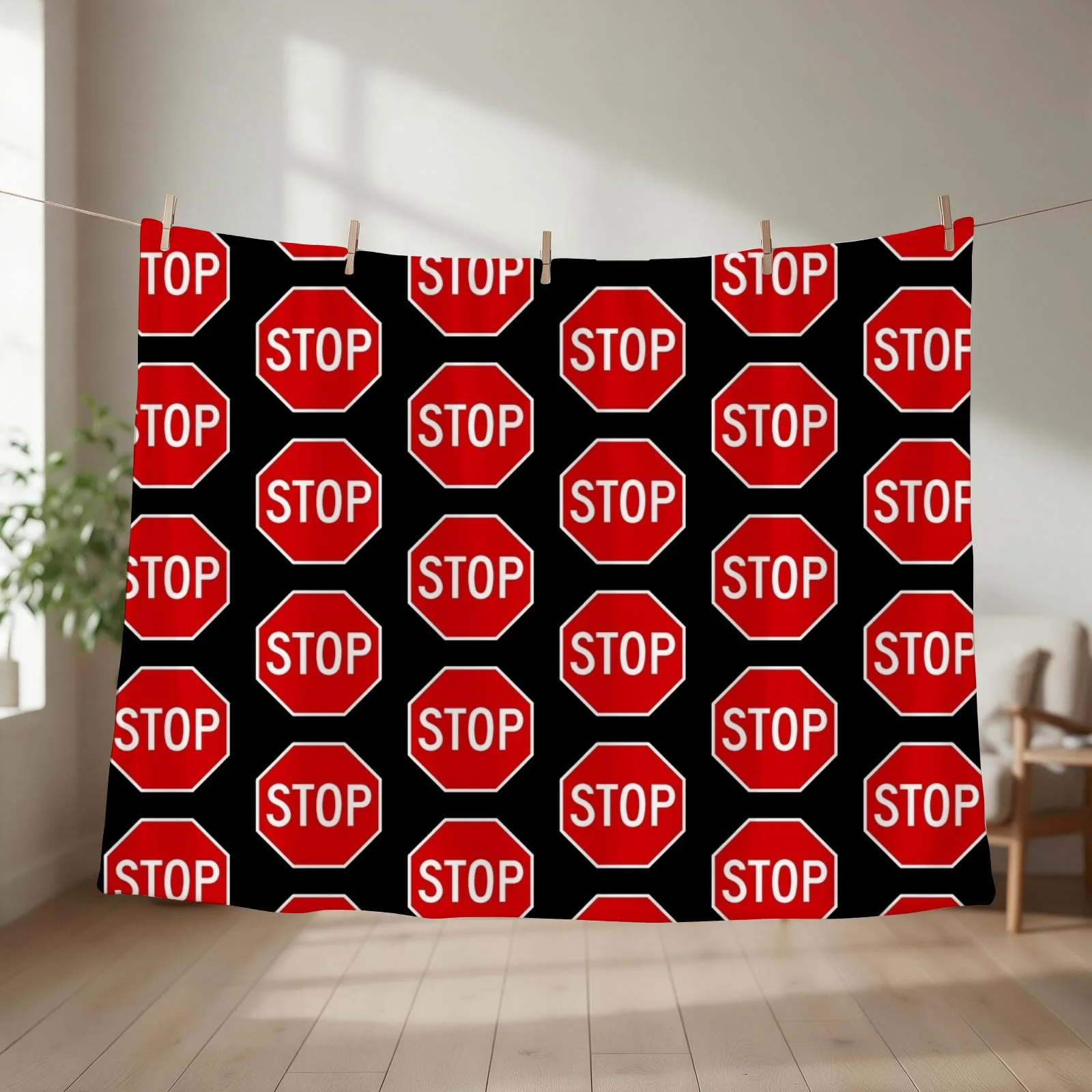 New Red Stop Sign Illustration with Black Background Throw Blanket
