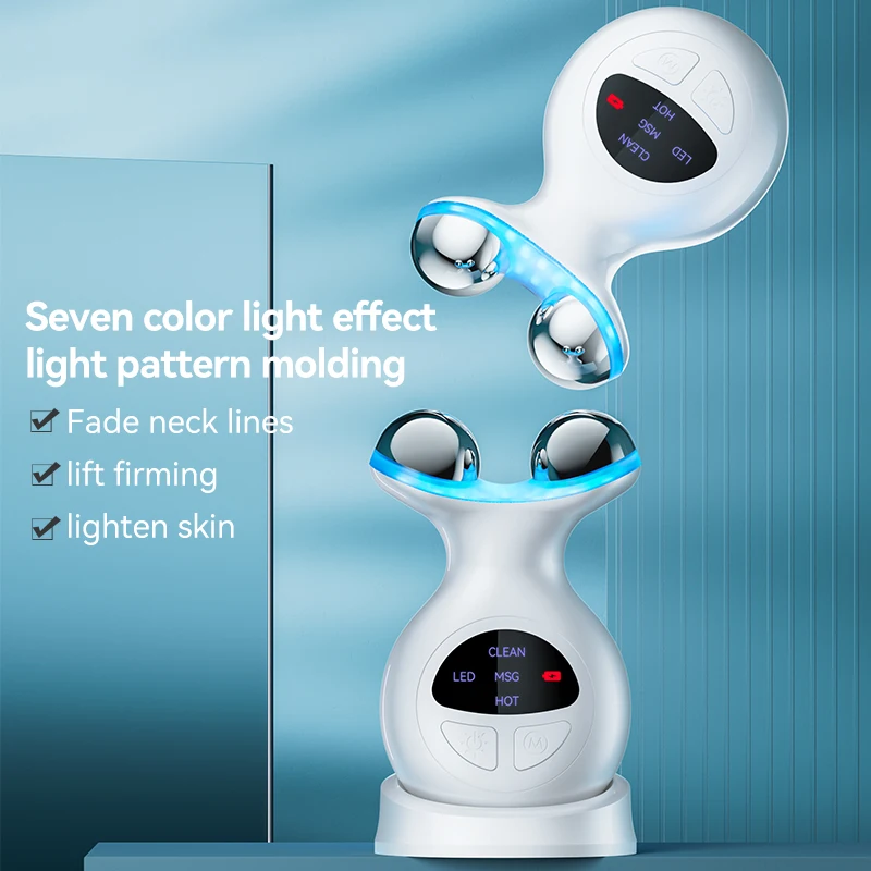 7 Color LED Light Therapy Face and Neck Beauty Device EMS Facial Neck Massager Wrinkle Removal Lift and Tighten Skin Care Tools