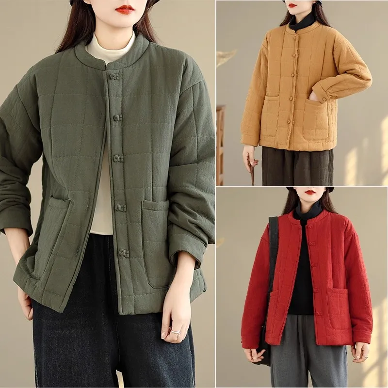 

Cotton Jacket Woman Quilted Autumn And Winter 2025 New Popular Trend Large Size Fashionable Artistic Long Sleeved Coat Top W772