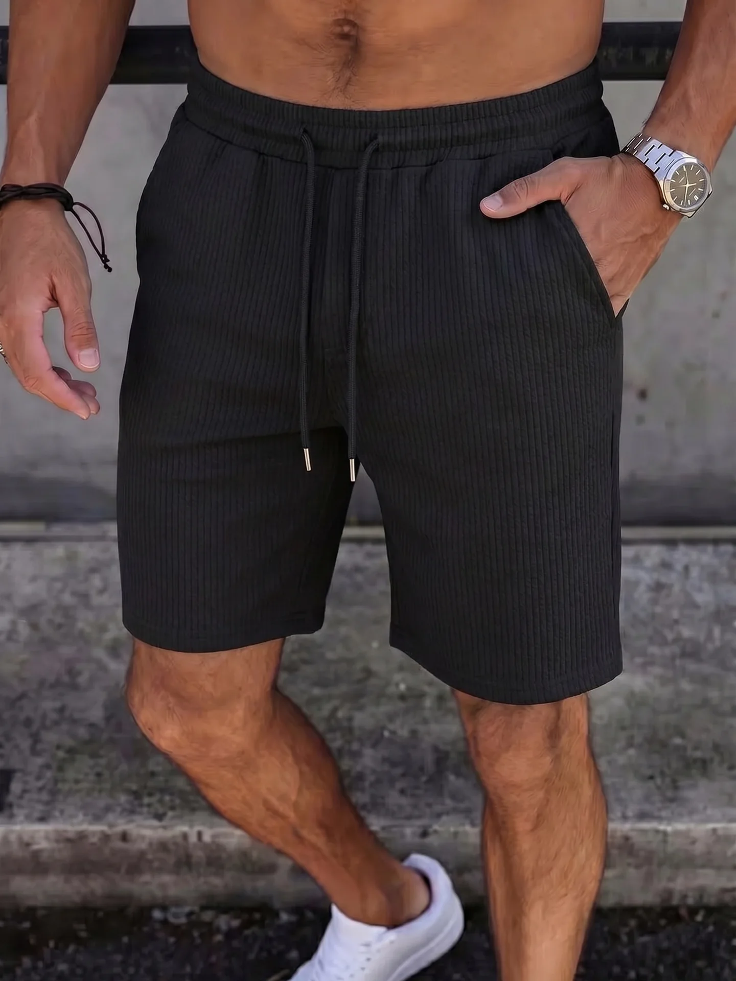 Men's 2026 Spring Summer Heavyweight Jacquard Textured Loose Fit Beach Shorts 5-Inch Casual Sport Trendy Streetwear Pants