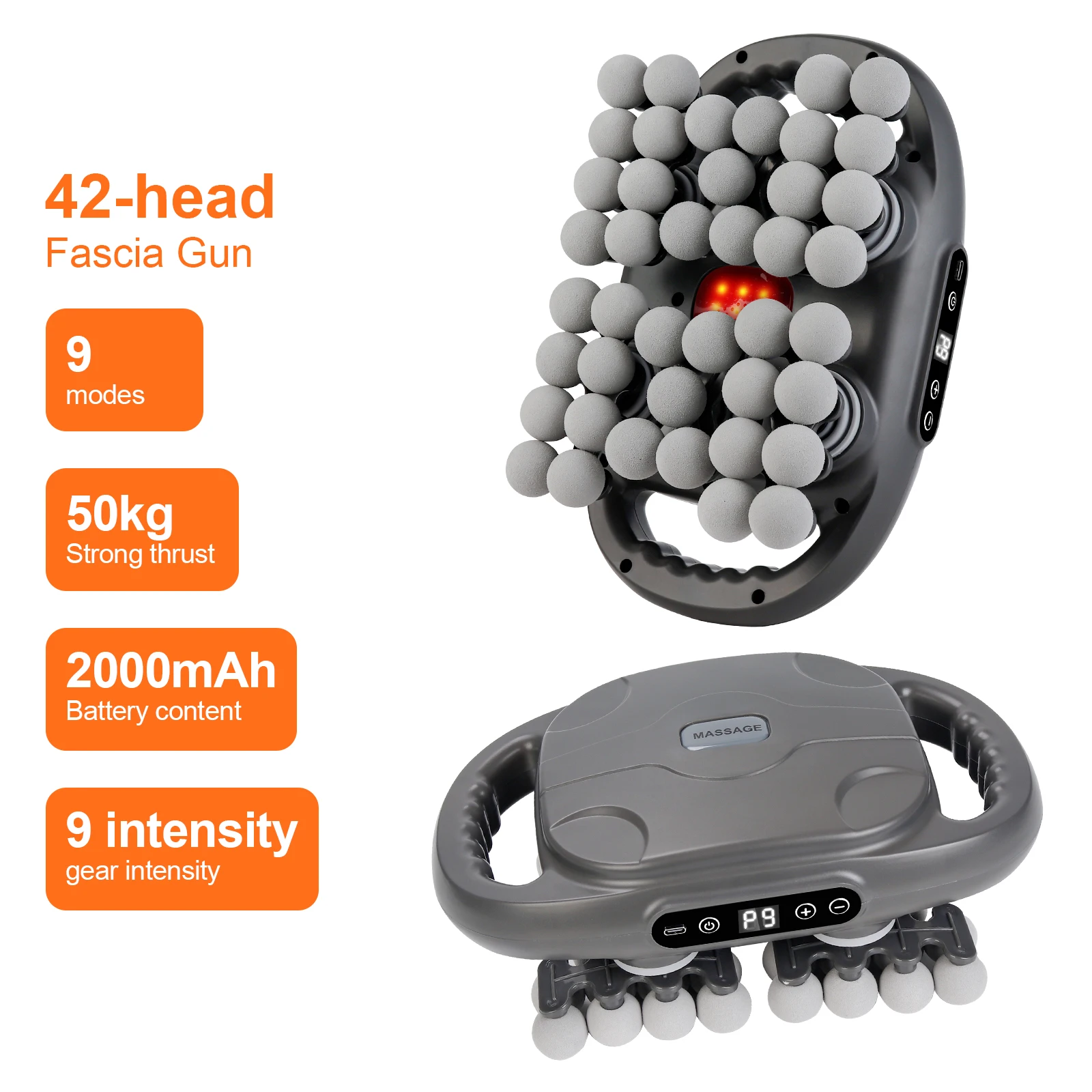 42-Heads Fascia Gun Hoogfrequente Trillingen Lichaamsmassage Gun Rug- en Taille Massager Nek Schouder Massager Spier masajeador
