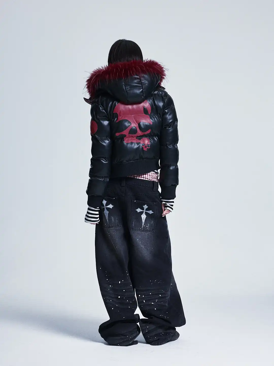 

Thiened Detachable Splicing Leather Collar Cotton Jaet Noname Space Fabric Upaded Street Sle Loose Fit Zipper Closure