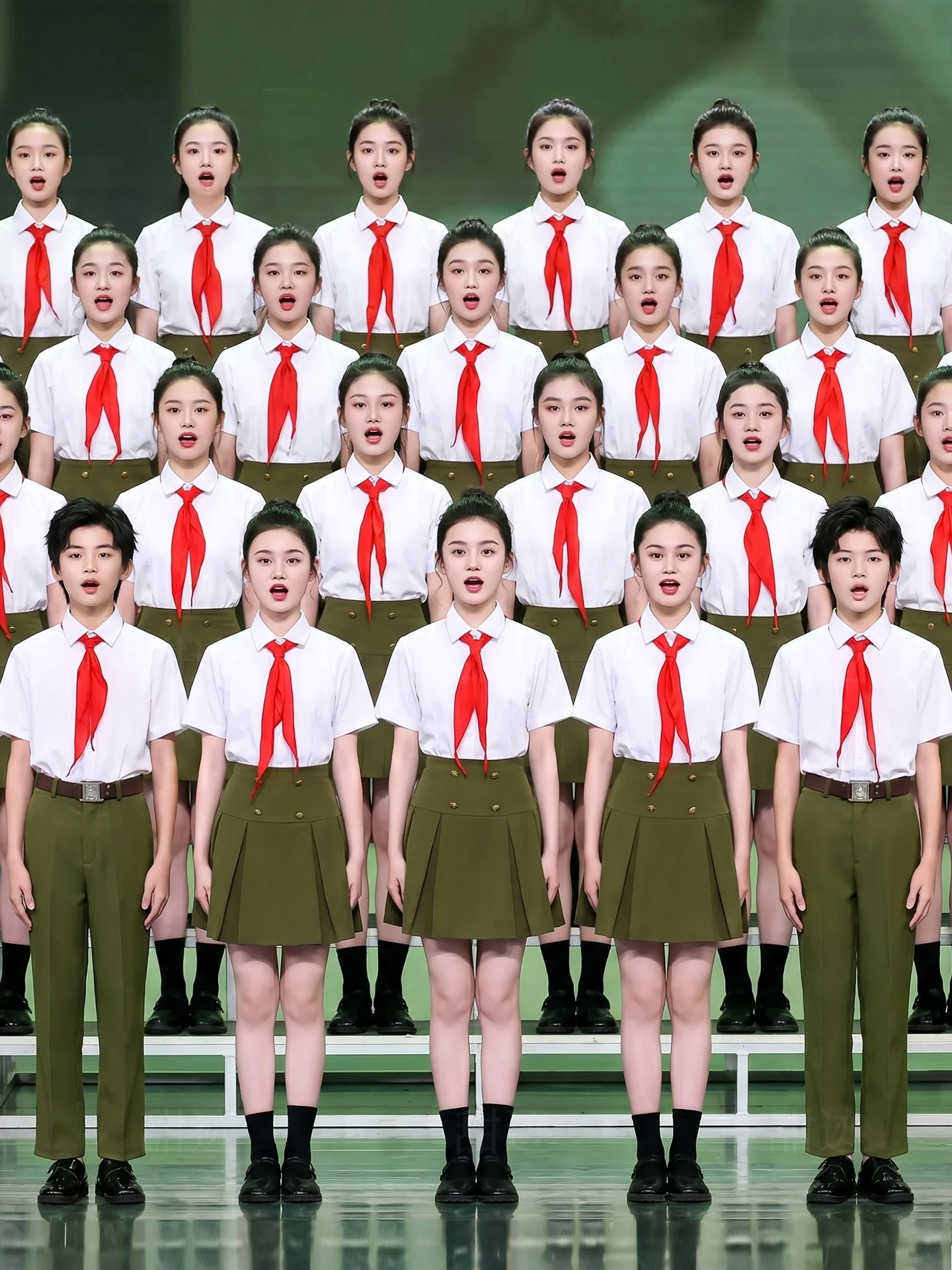 

Patriotic Chorus Performance Outfit Red Song Military Uniform Girls Primary School Students Children's Day Stage Costume