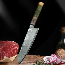 Damascus Chef Knife 8 Inch  Vg10 Japanese Knife Stabilized Colored Wood Handle Sixty-seven Layers Of Damascus Are Freshly Forged