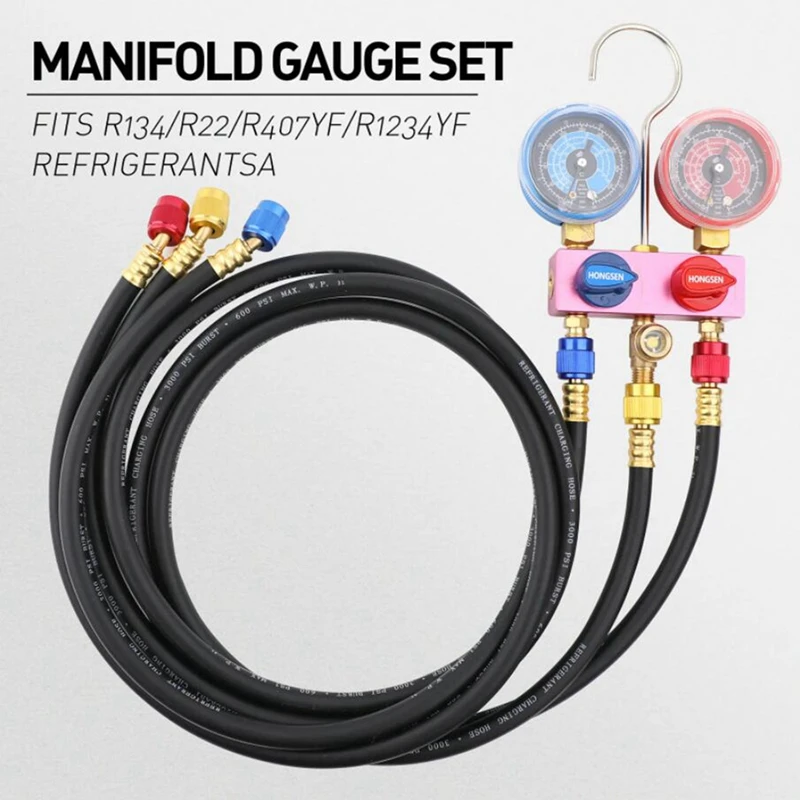 HS-M02 Air dual meter set Conditioning Pressure Manifold Gauge Hose Hook Kit for R410A R32 R22 Refrigerant Fluoridation