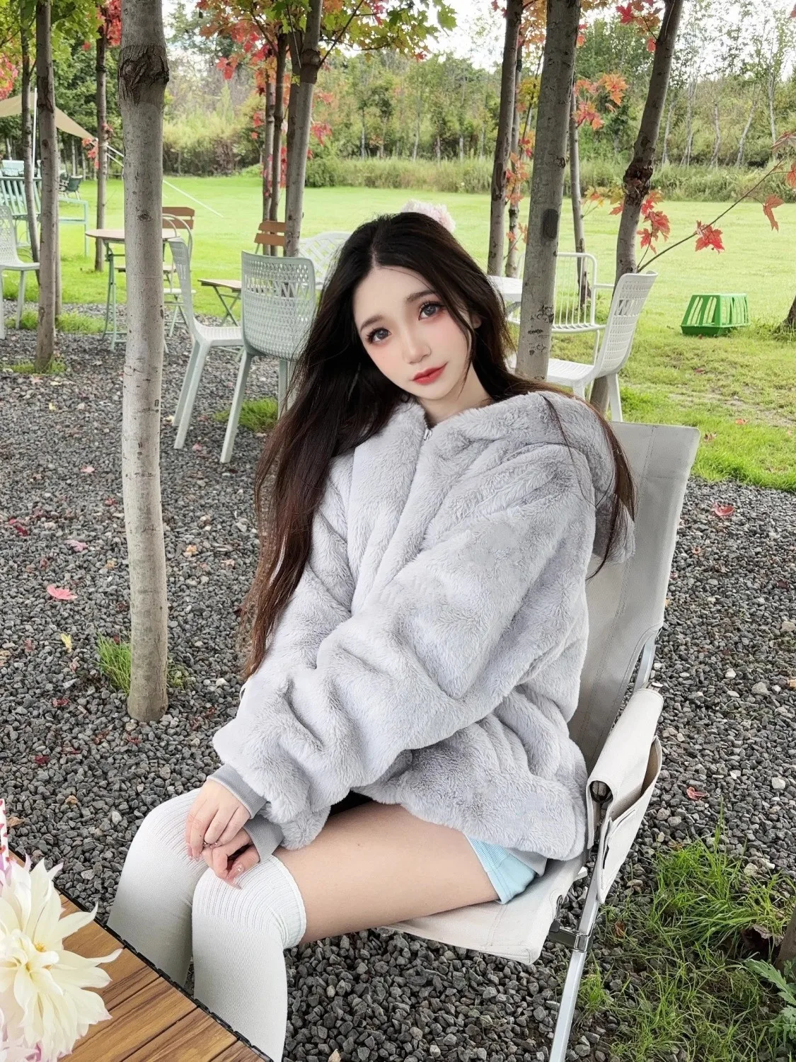 Women's Coat 2026 Autumn/Winter New Fox Fur Grass Coat Women Hoodie Cute Cat Ears Imitation Loose Solid Color Fur Coat Thickened