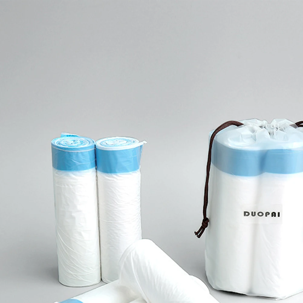 

5 Rolls 15 Each Blue Drawstring Trash Thickened Heavy Duty Plastic Rubbish Bags For Home Bathroom Kitchen Office Large Capacity
