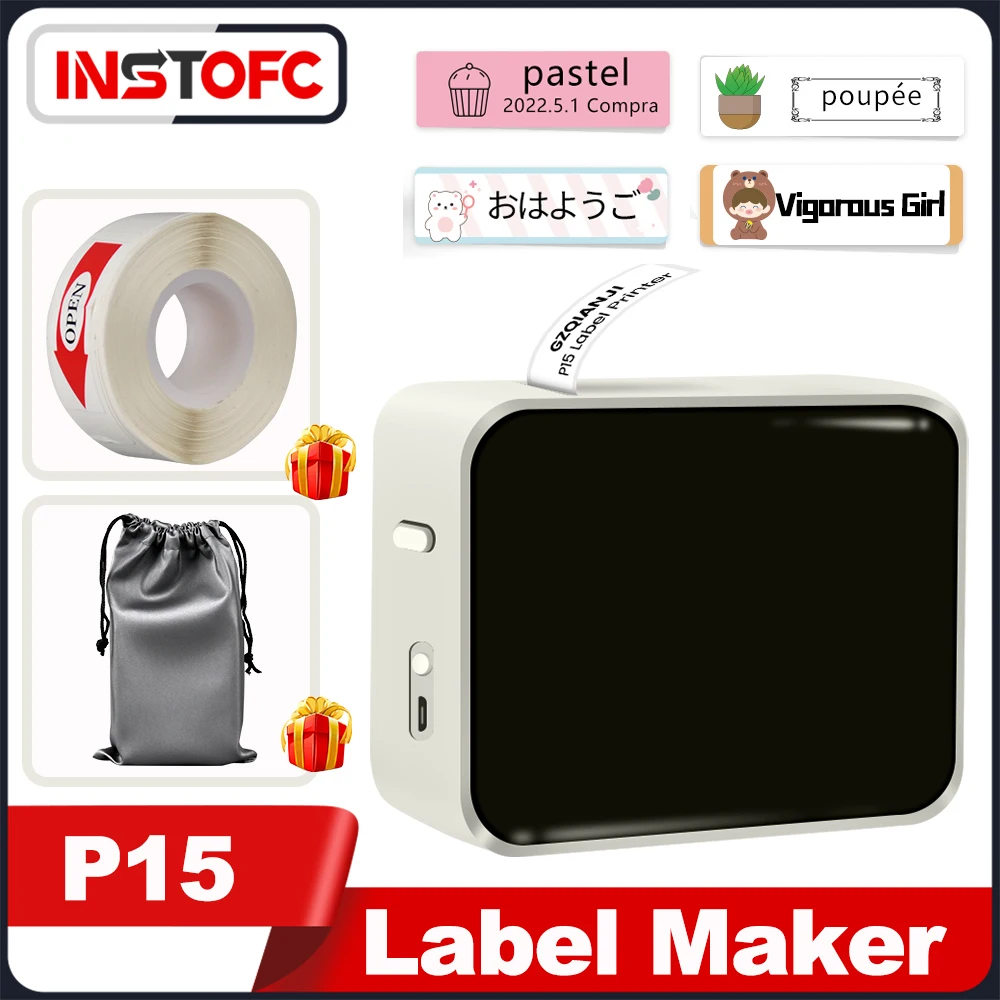 P15 Mini Label Printer Wireless Labeling Maker Handheld Machine Lucency Name Price Sticker Printing 12-15mm P15 Green Beige