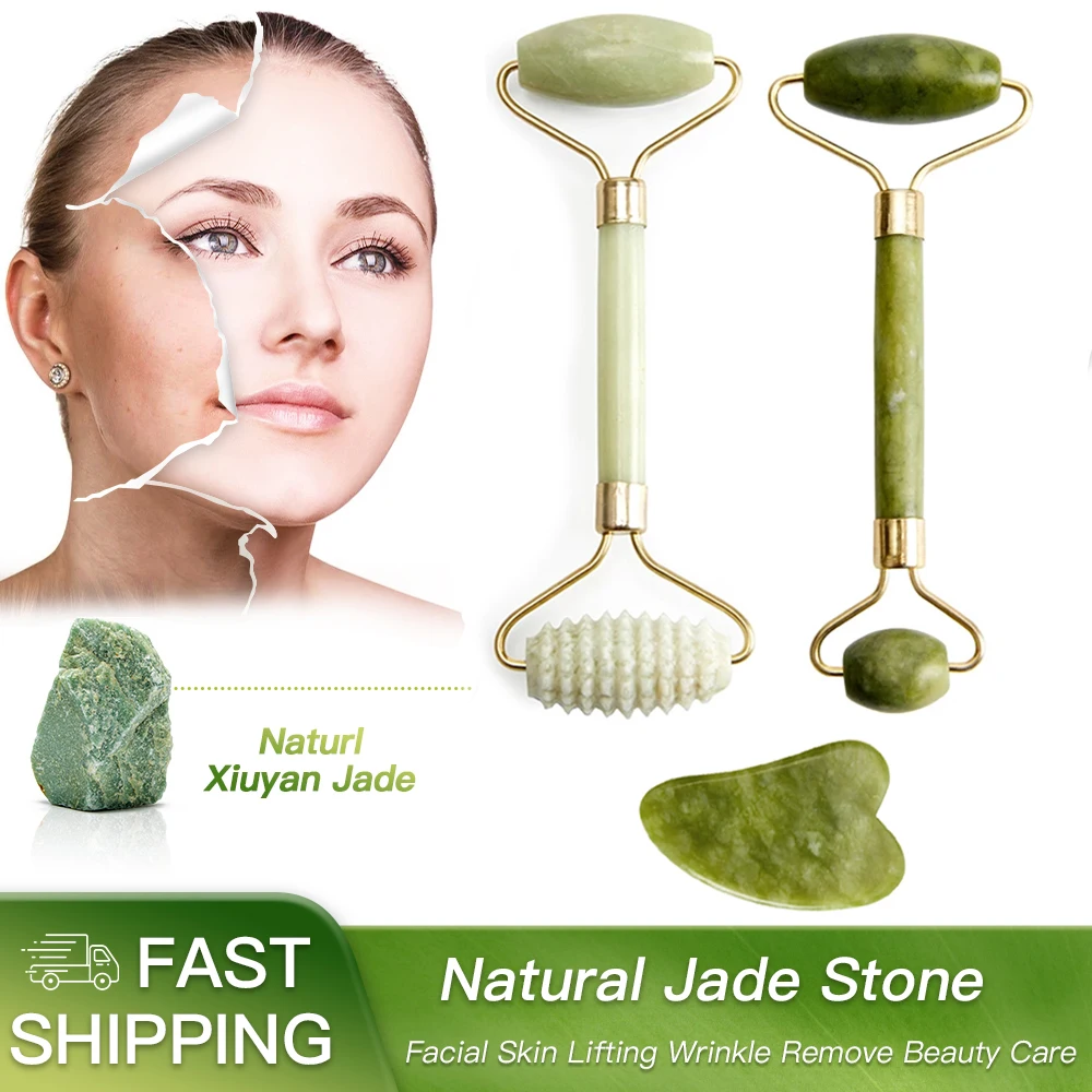 Natural Jade Roller Facial Massage Roller Gua Sha Massager For Face Eye Scraping Facial Skin Lifting Wrinkle Remove Skin Care