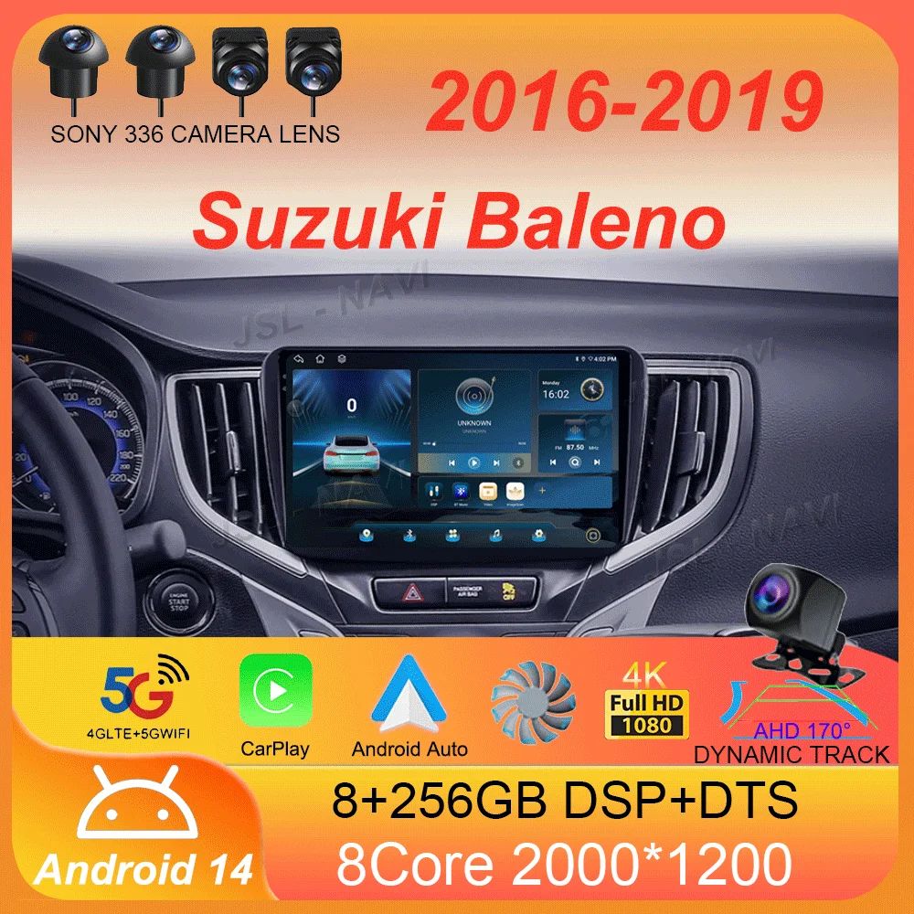 Car Radio Android 14 For Suzuki Baleno 2016 2017 2018 2019 Multimedia Player Stereo GPS WIFI+4G wireless Carplay Auto video DSP