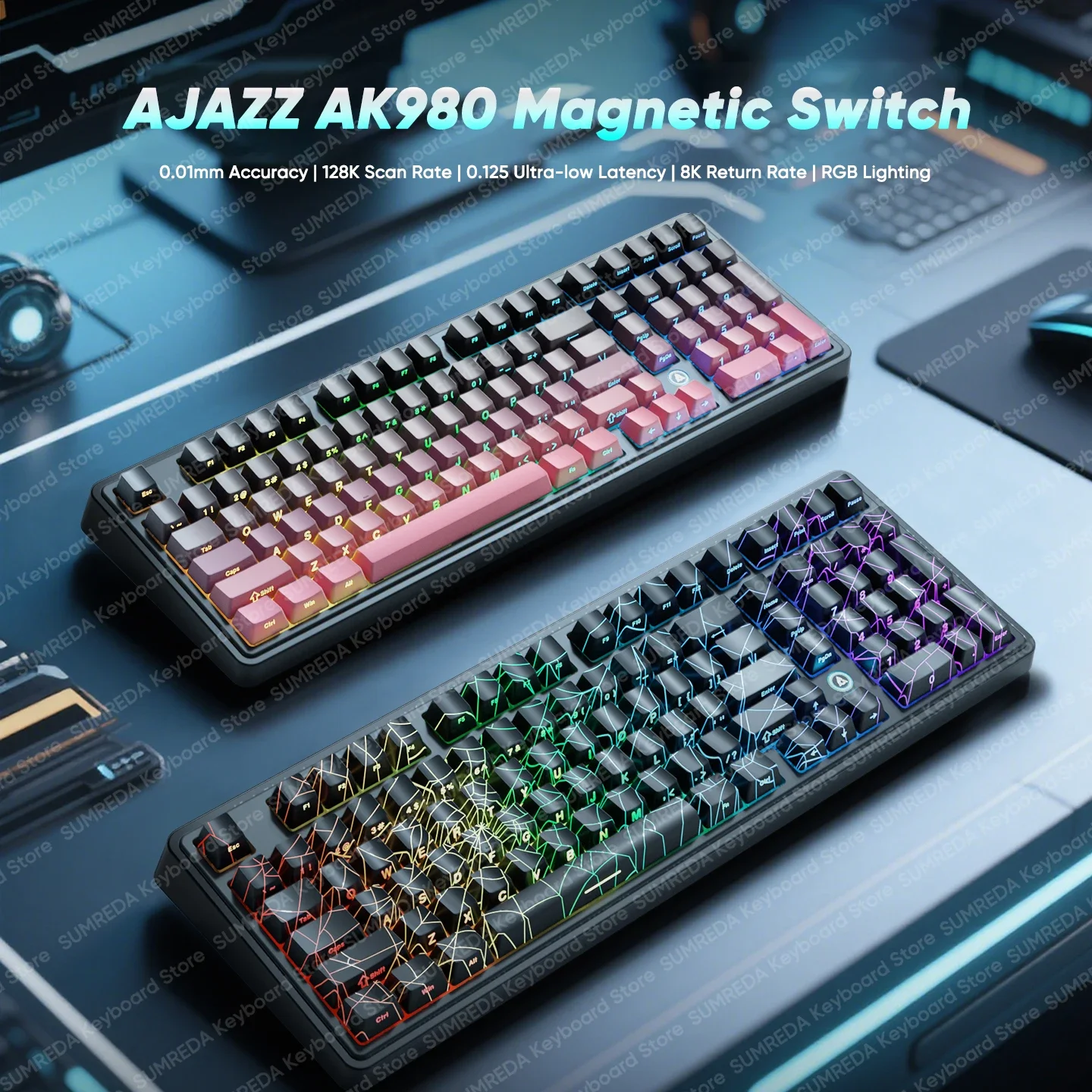 AJAZZ AK980 MAX Magnetic Mechanical Keyboard Rapid Trigger 0.01mm 0.125ms delay 8K RGB HotSwap Wired Esports FPS Gaming Keyboard