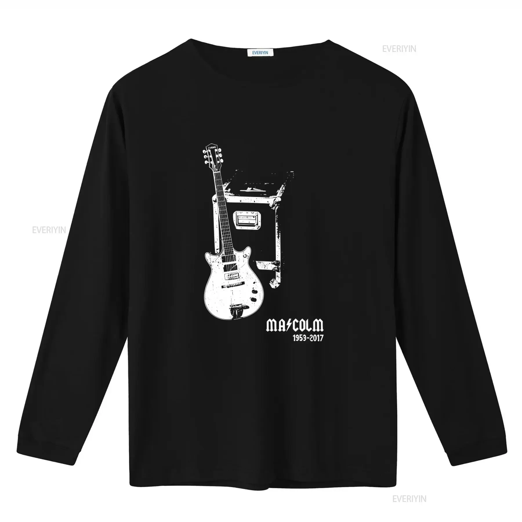 Malcolm Young Rare Guitar Tribute Black T Shirt High Quality Adult Sizes S 4XL Long Sleeve Best for Music Lovers vintage