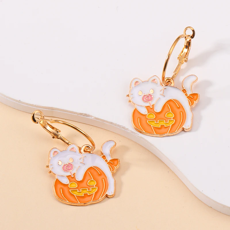 2026 العصرية Cuite المينا هالوين إسقاط أقراط للنساء الفتيات Kawaii الكرتون الأرنب شبح اليقطين استرخى هوب القرط مجوهرات #2