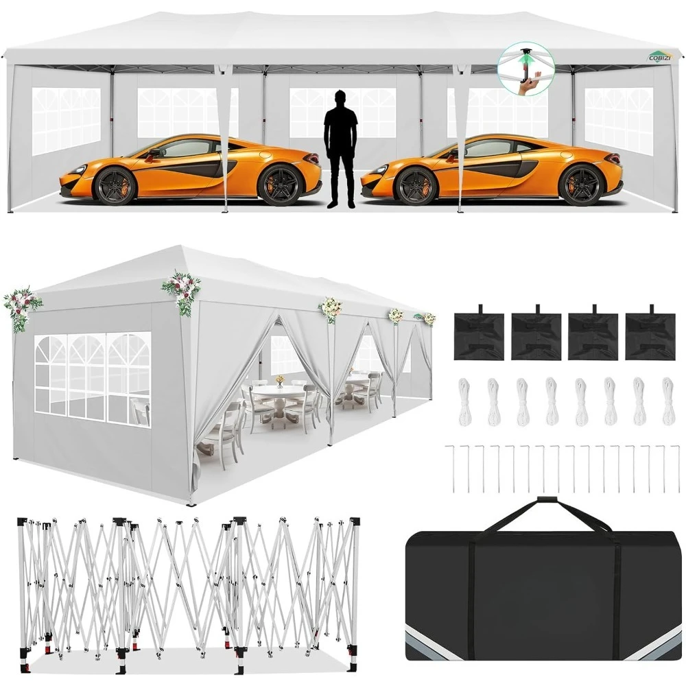 

10x30 Pop up Canopy Tent for Parties with 8 Removable Sidewalls, Waterproof UPF 50+ Commercial Event Tent, Protable Outdoor Can