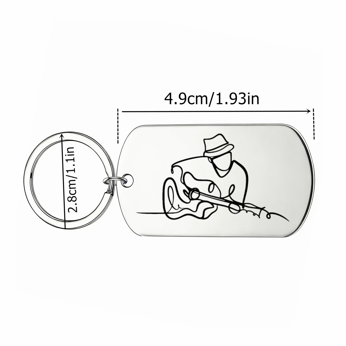1pc Stainless Steel Keychain Laser Engraved Guitar Player Line Art Musician With Guitar Key Ring Novelty Gift For Guitar Lovers