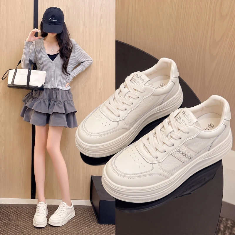 Women's Autumn White Shoes New Korean Style Student Height Increasing Thick Soled Non Slip Casual Sneakers Small White Shoes