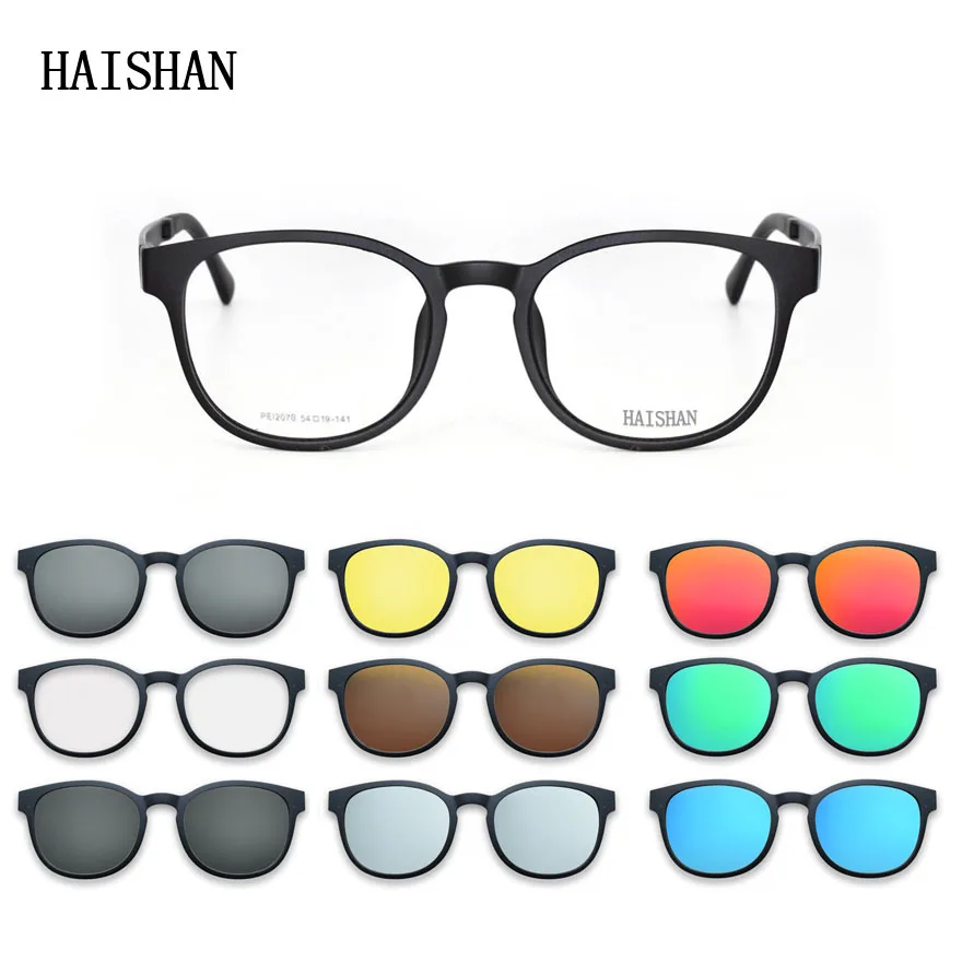 Magnet Clip On Glasses Full Rim Optical Frames Prescription Spectacle Round Vintage Myopia Polarization Sunglasses Anti Glare