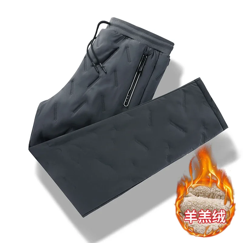 Pantalones informales de felpa de cordero para deportes al aire libre, calzas de pierna recta cálidas y a prueba de viento para senderismo, L-7XL de invierno, novedad de 2024