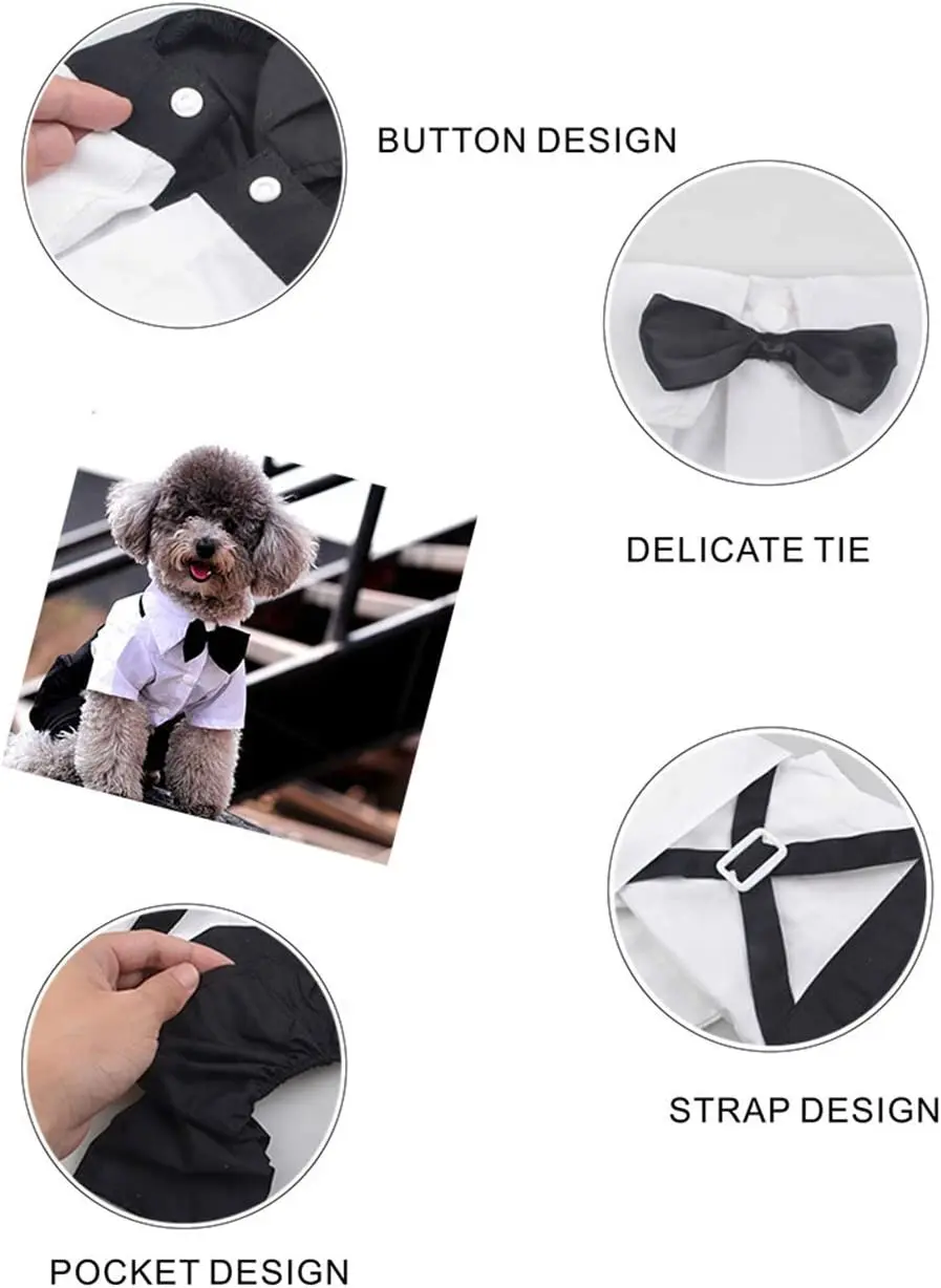 Stylish Dog Tuxedo Suit Dog Prince Wedding Shirt Costume Formal Tuxedo with Bowtie Puppy Clothes Dog Jumpsuit for Small Dogs