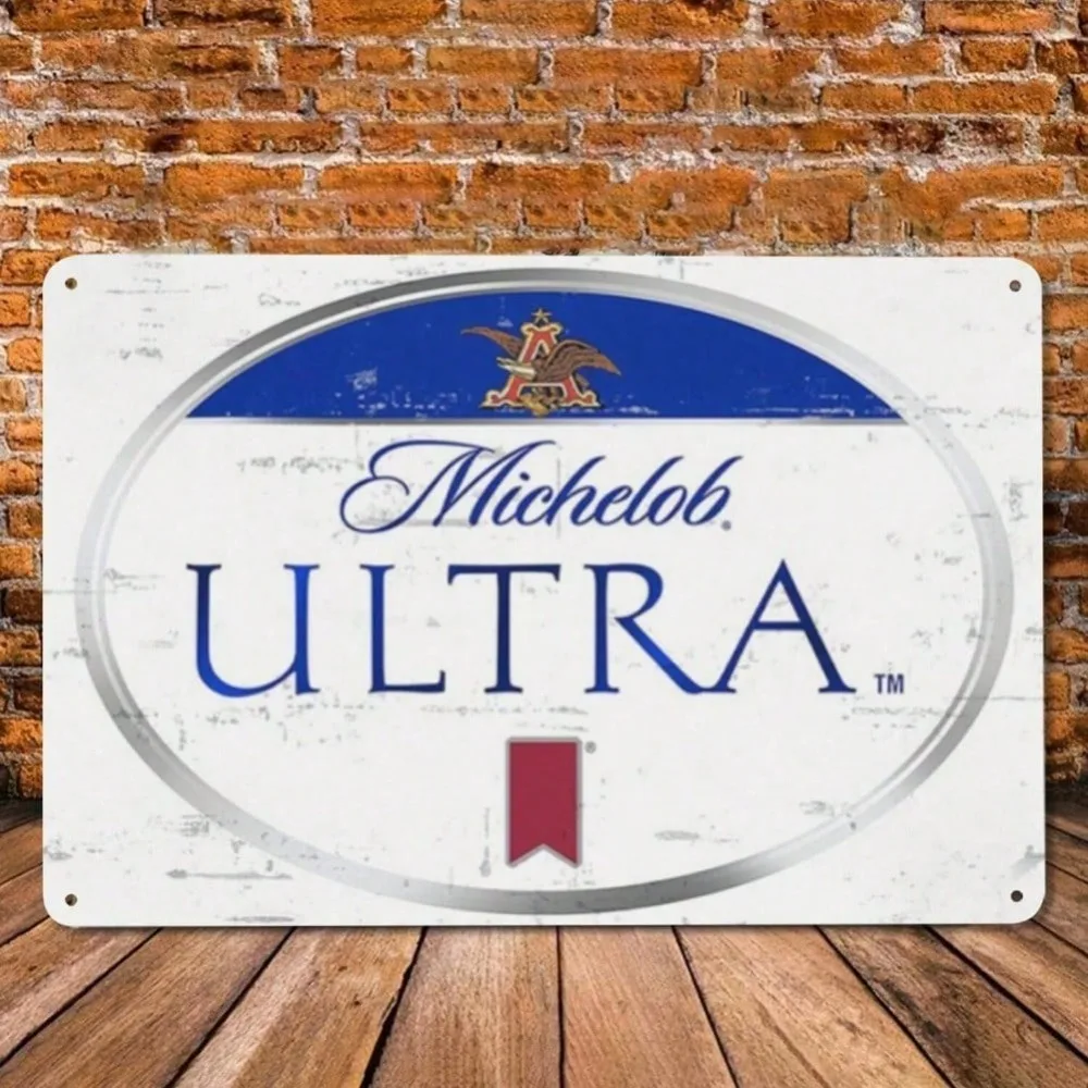 Michelob ULTRA Light Beer T-Shirt & Tin Sign Set | Soft Crew Neck Tee for Sports & Halloween Decor